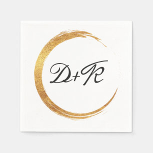 Black White Golden Ring Monogram Initials Name Napkins