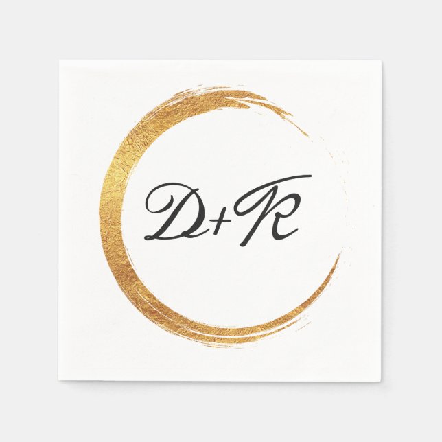 Black White Golden Ring Monogram Initials Name Napkins (Front)