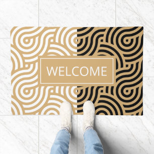 Black & White Golden Sea Ocean Waves Pattern Doormat