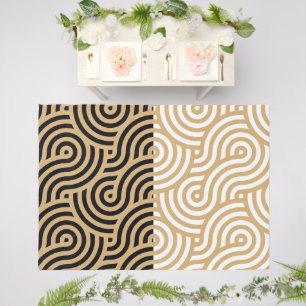 Black & White Golden Sea Ocean Waves Pattern Outdoor Rug