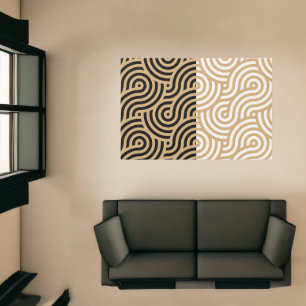 Black & White Golden Sea Ocean Waves Pattern Rug