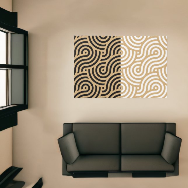 Black & White Golden Sea Ocean Waves Pattern Rug (Insitu (Indoor 1))