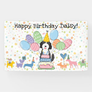 Black White Goldendoodle Dog Birthday Party Banner