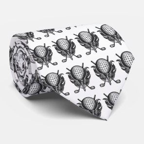 Black White Golf Ball Tee Clubs Golfer Gift Tie