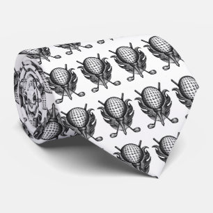 Black White Golf Ball Tee Clubs Golfer Gift Tie