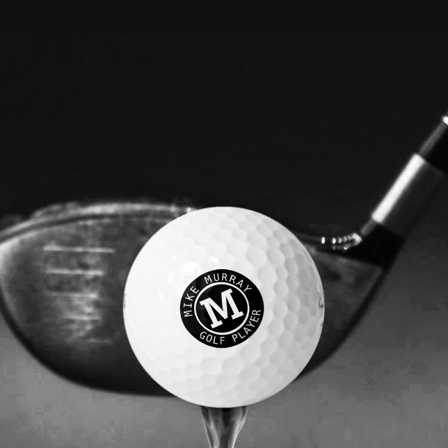 Black & white golf ball with monogram (Creator Uploaded)