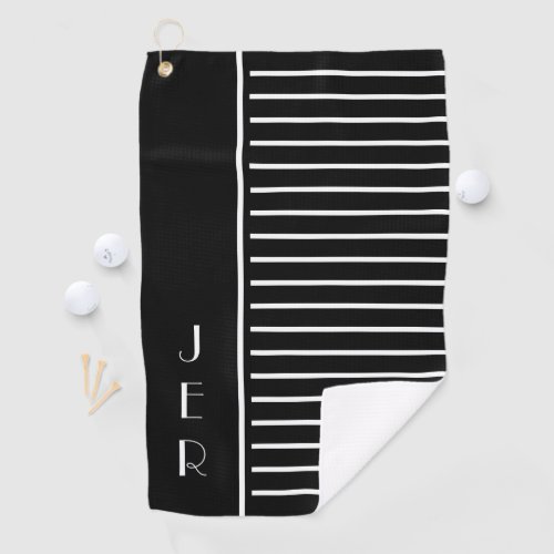 Black  White Golfer Monogrammed Modern  Sports Golf Towel