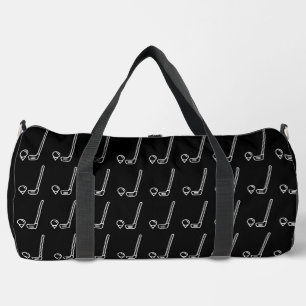 Black White Golfer Simple Minimalist Birthday Duffle Bag