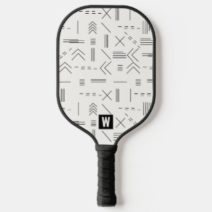 Black White Gorgeous Modern Geometric Monogram Pickleball Paddle