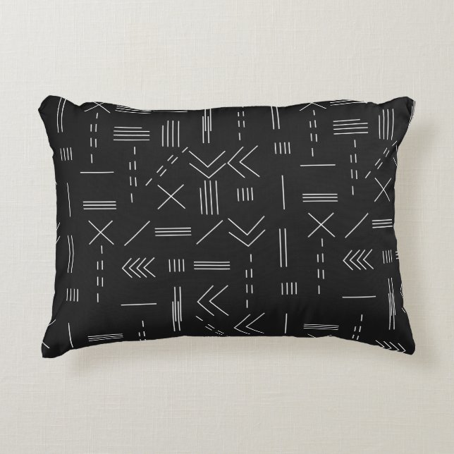 Black White Gorgeous Modern Geometric Pattern Accent Pillow (Front)