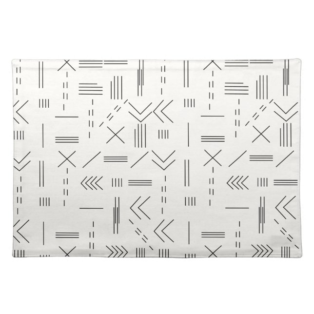 Black White Gorgeous Modern Geometric Pattern Cloth Placemat (Front)