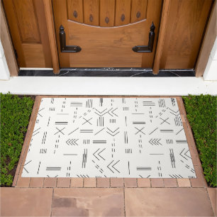 Black White Gorgeous Modern Geometric Pattern Doormat