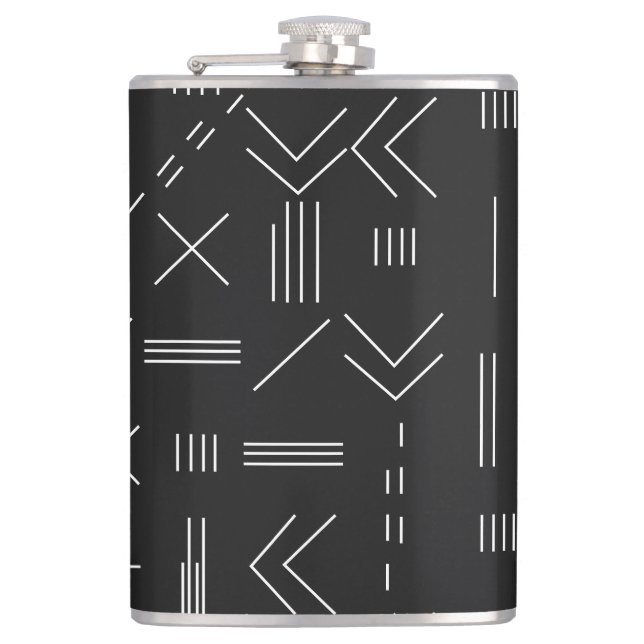 Black White Gorgeous Modern Geometric Pattern Flask (Front)