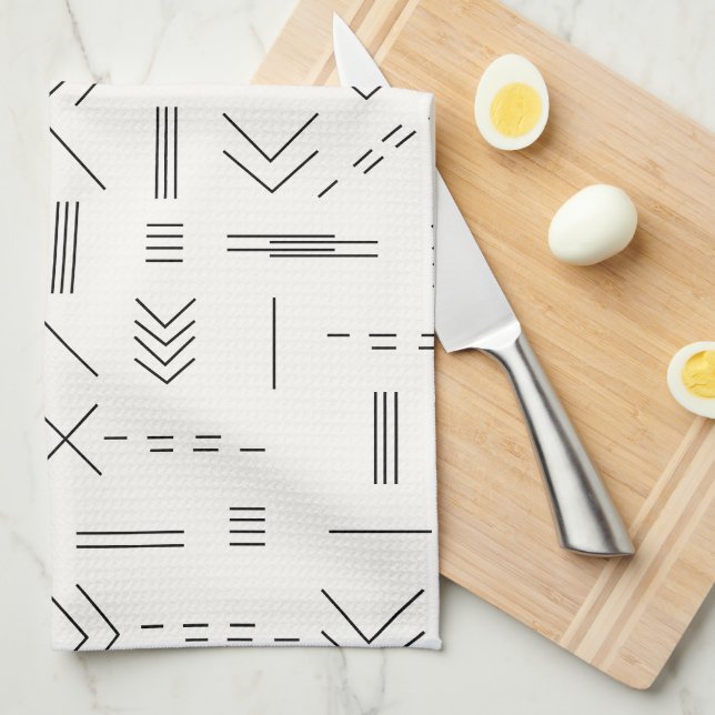 Black White Gorgeous Modern Geometric Pattern Kitchen Towel (Quarter Fold)