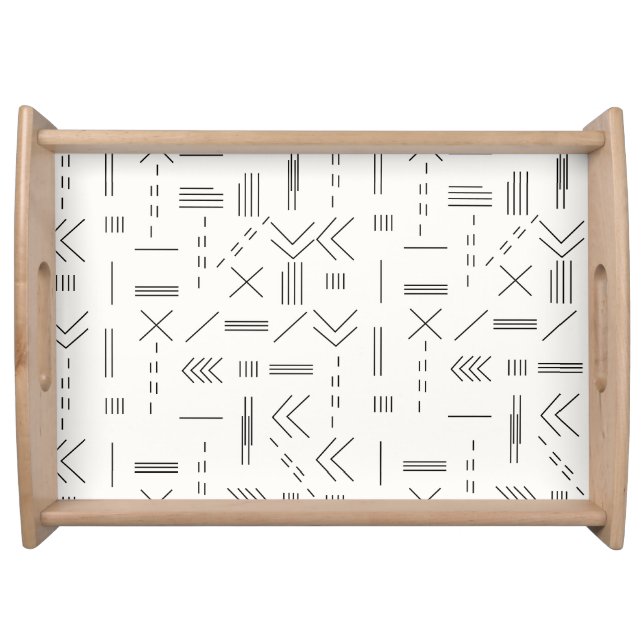 Black White Gorgeous Modern Geometric Pattern Serving Tray (Front)