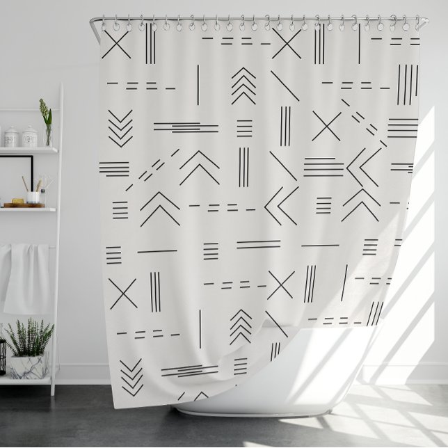 Black White Gorgeous Modern Geometric Pattern Shower Curtain (Black White Gorgeous Modern Geometric Pattern Shower Curtain)