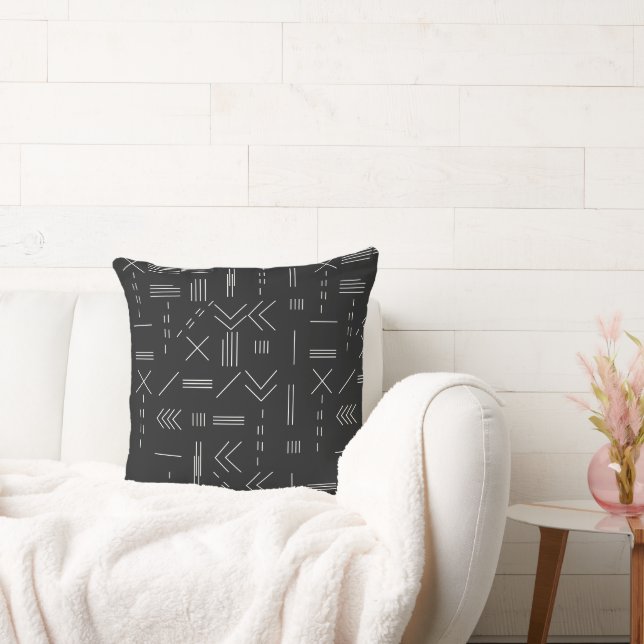 Black White Gorgeous Modern Geometric Pattern Throw Pillow (Couch)