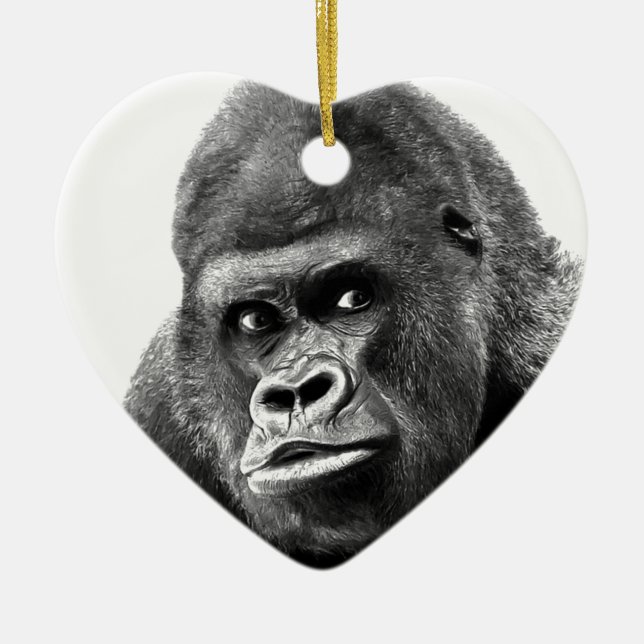 Black White Gorilla Ceramic Ornament (Front)