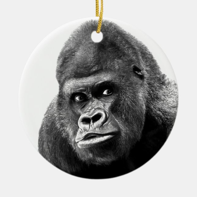 Black White Gorilla Ceramic Ornament (Front)