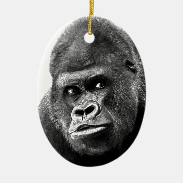 Black White Gorilla Ceramic Ornament (Front)
