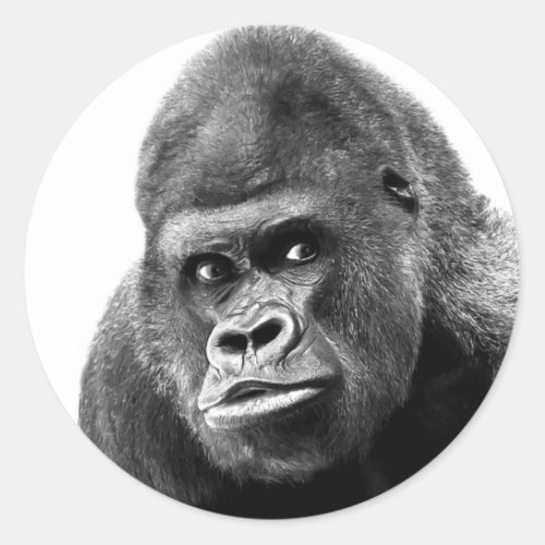 Black White Gorilla Classic Round Sticker