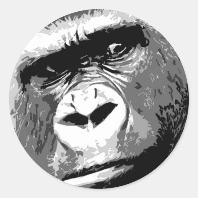 Black & White Gorilla Classic Round Sticker (Front)