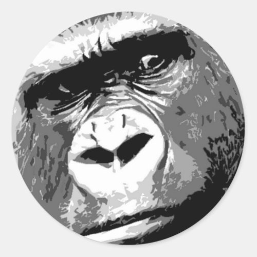 Black  White Gorilla Classic Round Sticker