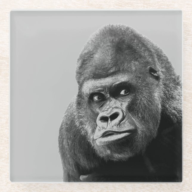 Black White Gorilla Glass Coaster (Front)