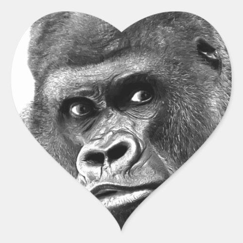 Black White Gorilla Heart Sticker