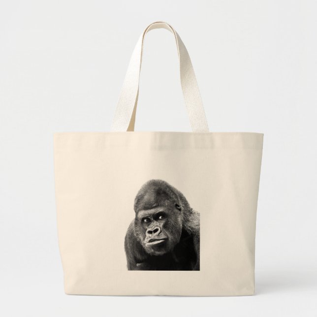 Black White Gorilla Large Tote Bag (Front)