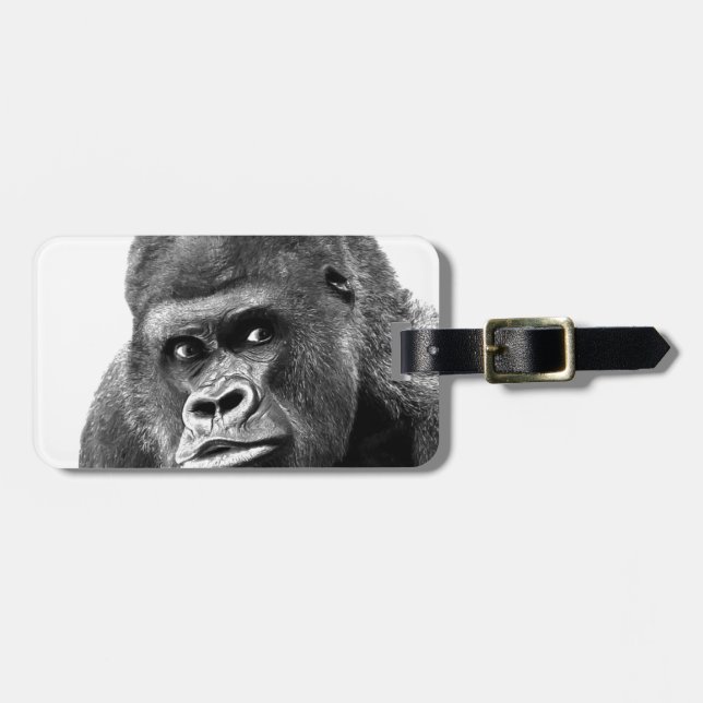 Black White Gorilla Luggage Tag (Front Horizontal)