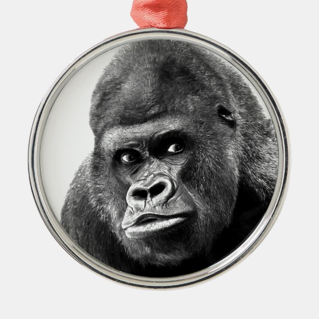 Black White Gorilla Metal Ornament (Front)