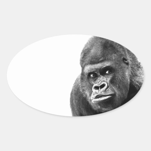 Black White Gorilla Oval Sticker