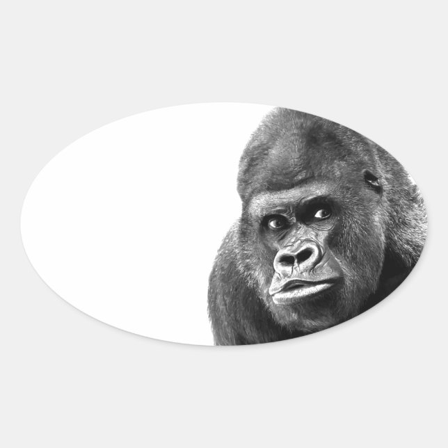 Black White Gorilla Oval Sticker (Front)