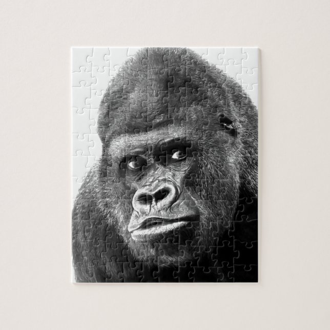 Black White Gorilla Photo - Animals Art Jigsaw Puzzle (Vertical)