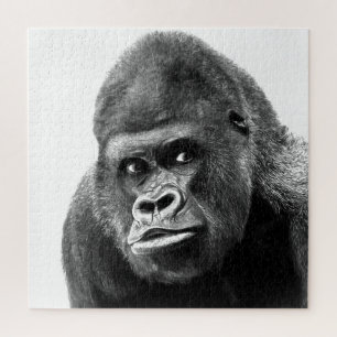 Black White Gorilla Photo - Animals Art Jigsaw Puzzle