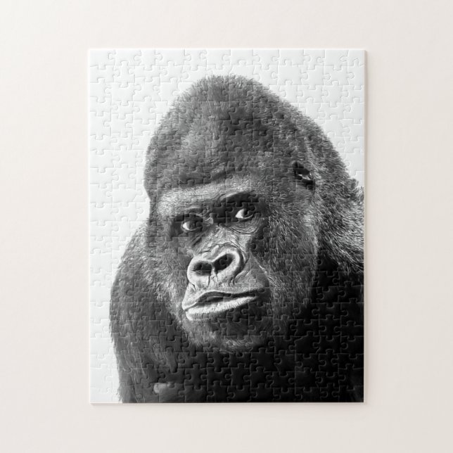 Black White Gorilla Photo - Animals Art Jigsaw Puzzle (Vertical)