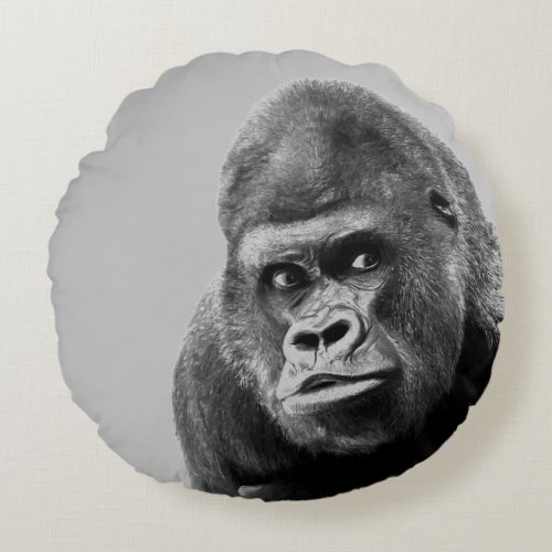 Black White Gorilla Round Pillow