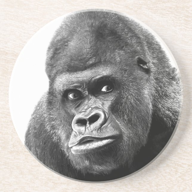 Black White Gorilla Sandstone Coaster (Front)
