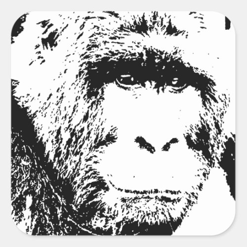 Black  White Gorilla Square Sticker