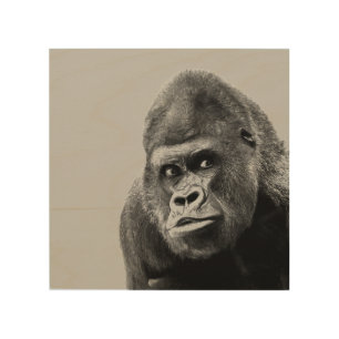 Black White Gorilla Wood Wall Art