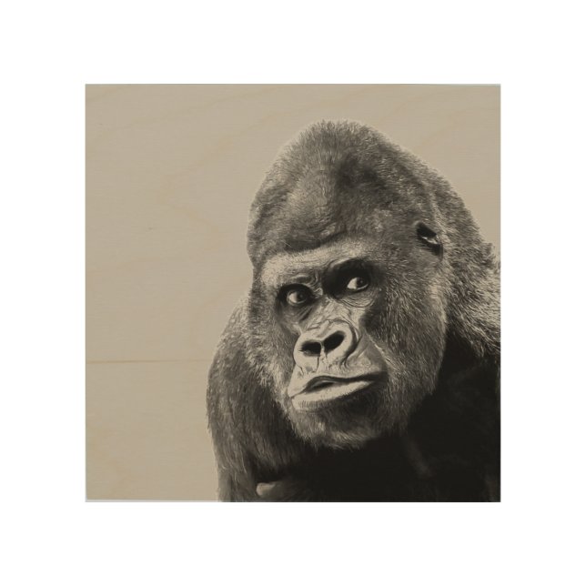 Black White Gorilla Wood Wall Art (Front)