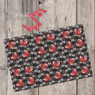 Black White Goth Floral With Red Butterflies Tissue Paper