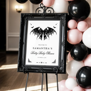 Black & White Gothic Baby Shower Welcome Sign