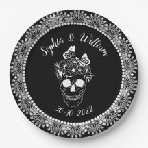 Black White Gothic Floral Skull Halloween Wedding