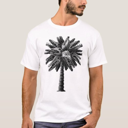 Black White Gothic Monster Skulls Horror Palm Tree T_Shirt