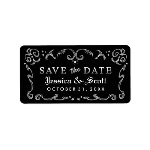 Black White Gothic Scroll Save the Date Label