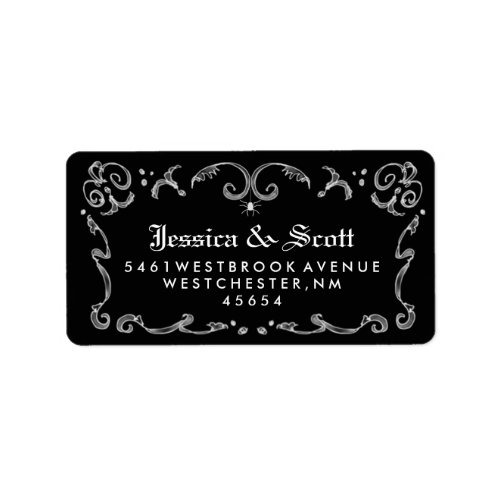 Black White Gothic Scroll Wedding Address Label