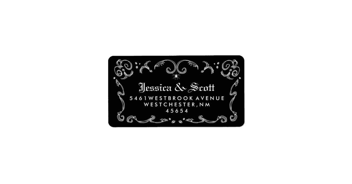 Black White Gothic Scroll Wedding Address Label | Zazzle