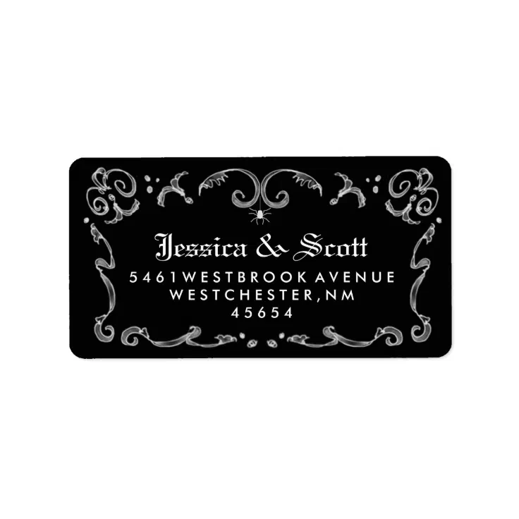 Black White Gothic Scroll Wedding Address Label Zazzle